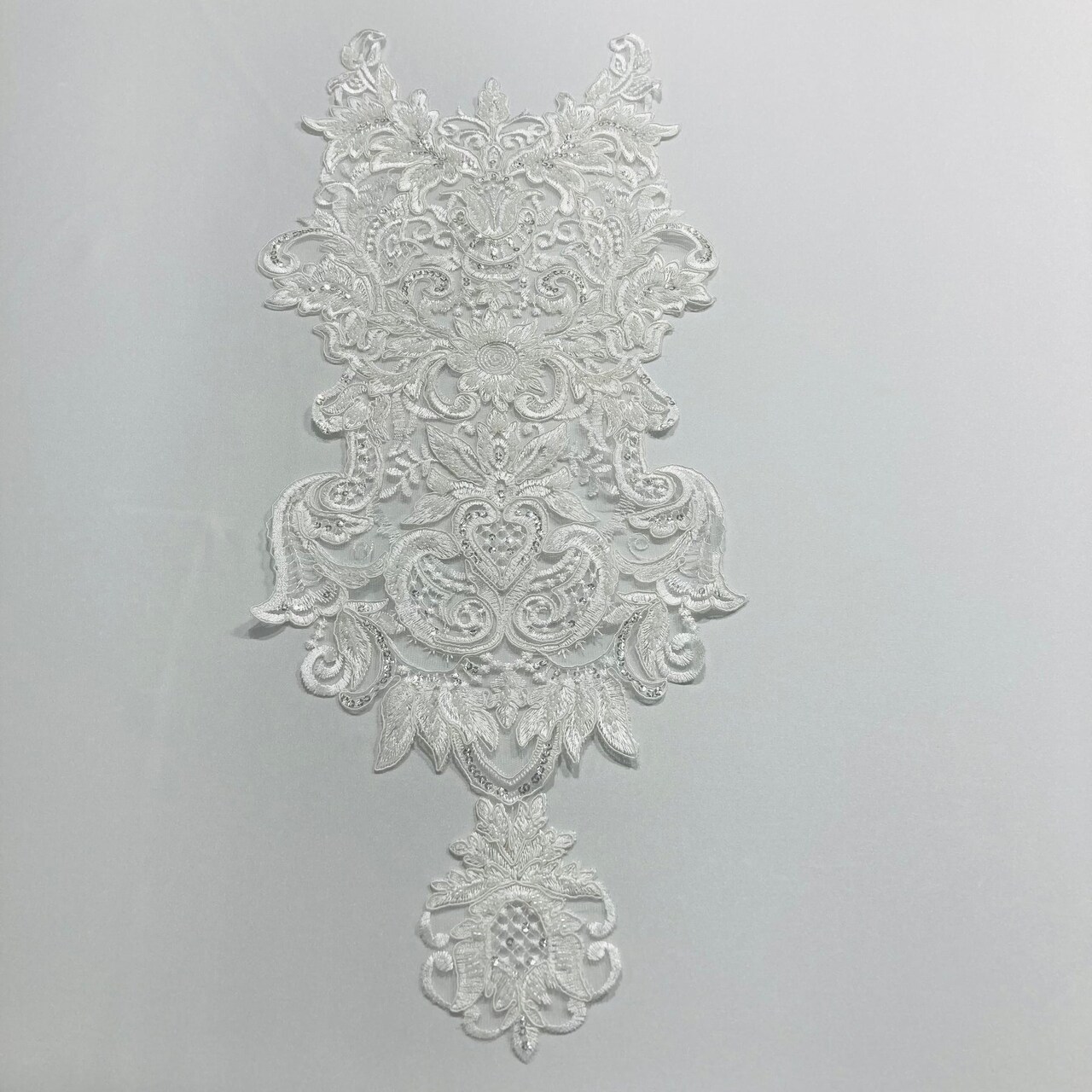 Beaded & Corded Lace Medallion Applique on 100% Polyester Mesh 25" X 10.5" Each